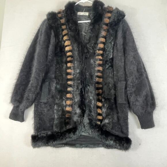 Vintage Gee Gee Fur Coat Brown Angora Blend Oversized Brown & Tan Trim